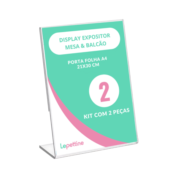 Kit 02 Display Expositor Acrílico A4  L Cristal Mesa Balcão